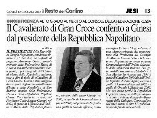 La First Lady Russa e Gianni Letta si congratulano per primi con il neo Cavaliere di Gran Croce Armando Ginesi